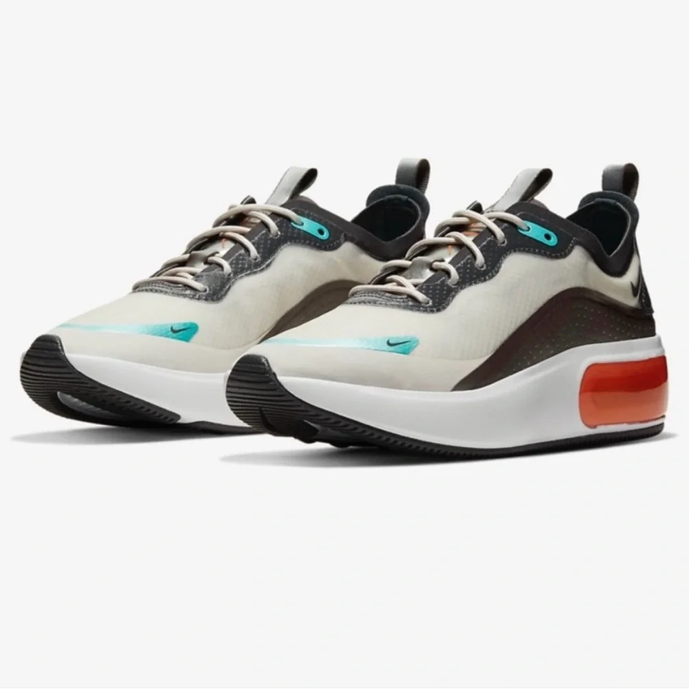 Nike Women’s White and Black Air Max Platform Sneakers with Orange Accent